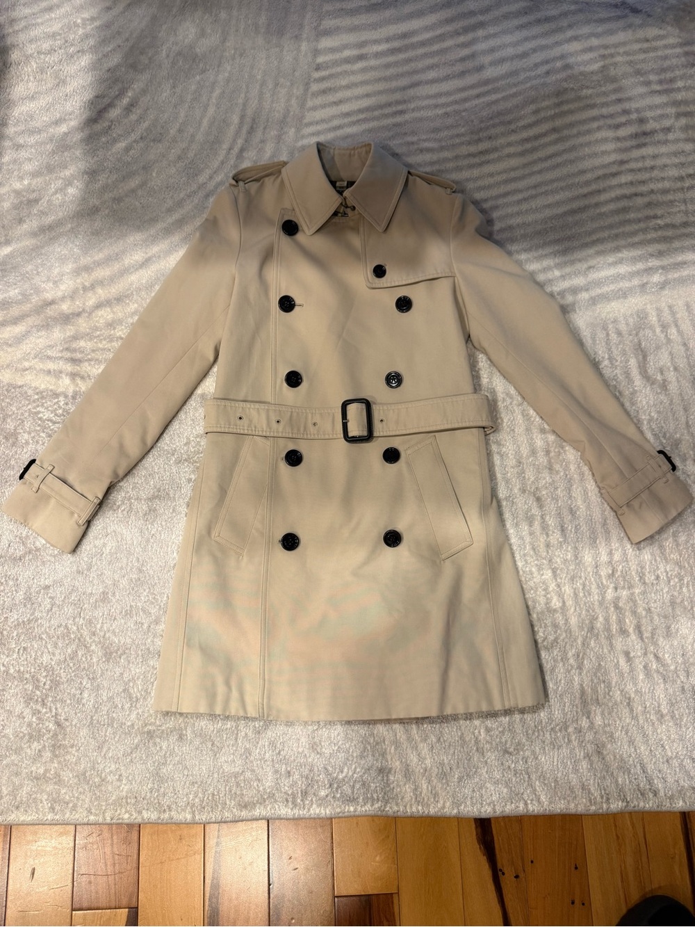 Burberry London Made in Italy Trench Coat Beige Charcoal Mega Check US2 XS - Picture 2 of 8
